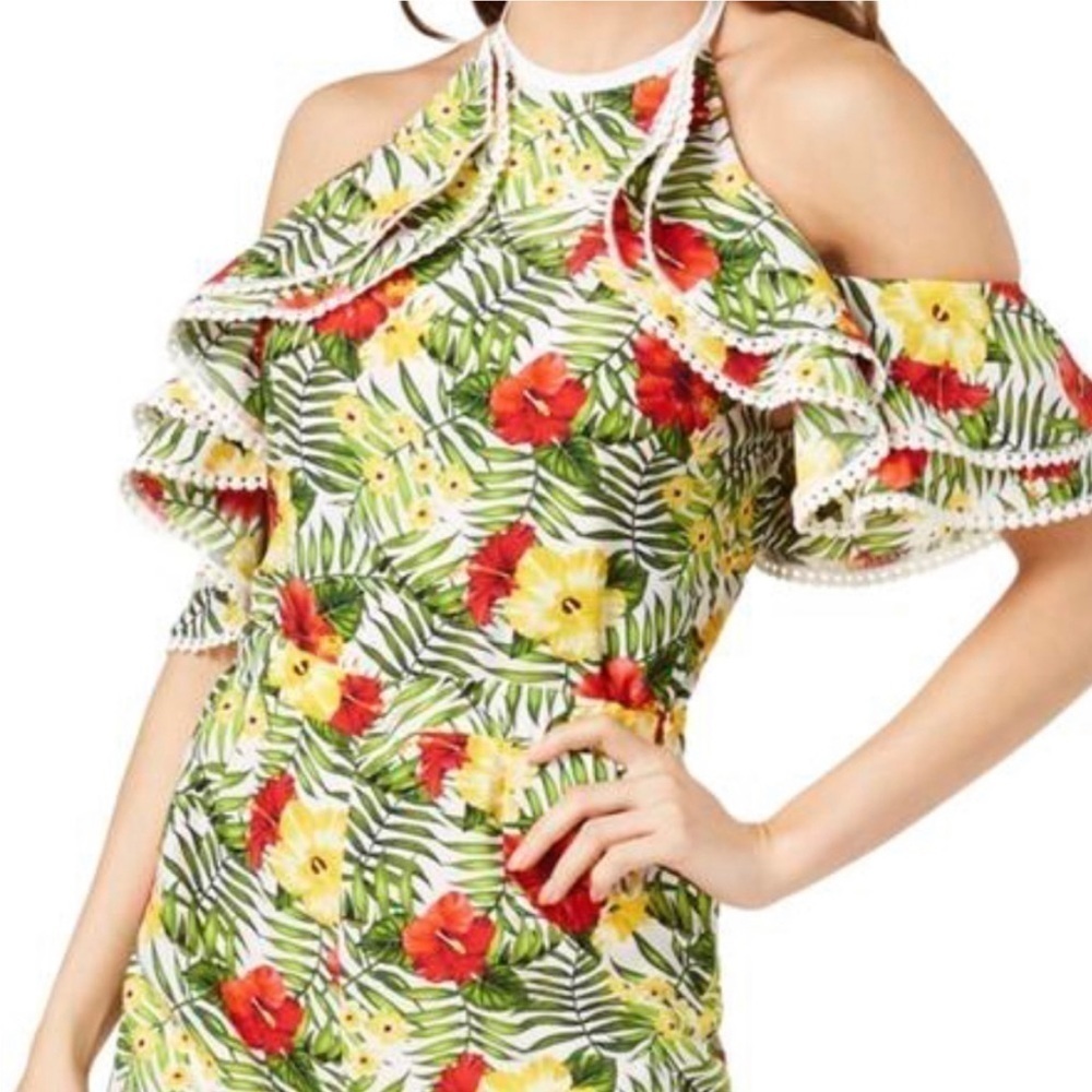 XOXO Womens Green Floral Off The Shoulder Ruffle Halter Romper Juniors L - Picture 3 of 12